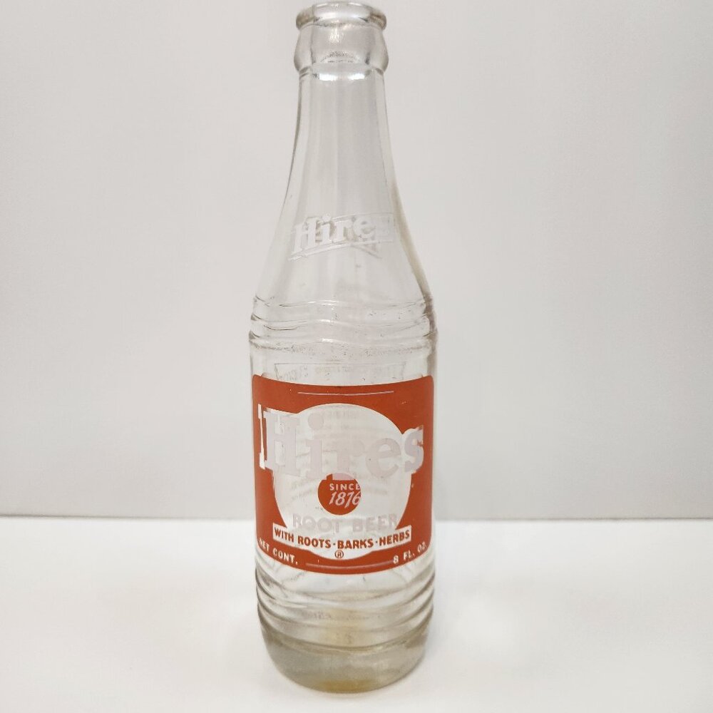 Vintage Hires Root Beer Soda Bottle 8 oz Pop Clear Glass ACL Philadelphia PA